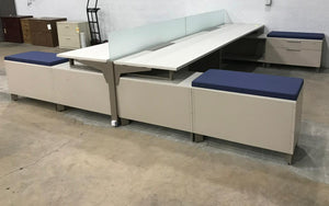 Pre-Owned 72" Benching L-Shape Work Station, White/Silver