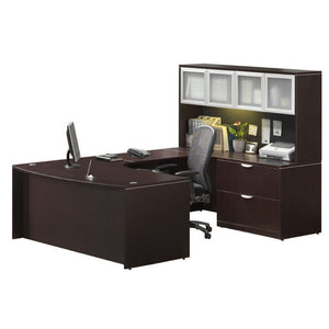Empresario Executive Bow Front U-Shaped Desk with Lateral File and Glass Door Hutch
