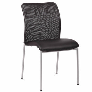 Weston Stackable Armless Visitor Chair, Mesh Back/Vinyl Seat, Black