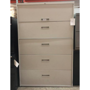 Pre-Owned 42" Wide Lateral File Cabinet 5 Drawer, Putty