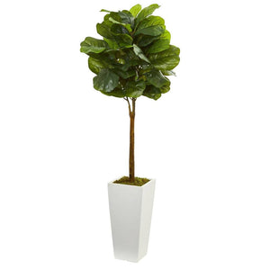 4’ Fiddle Leaf Artificial Tree in White Planter
