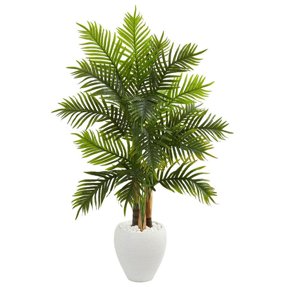 5’ Areca Palm Artificial Tree in White Planter (Real Touch)