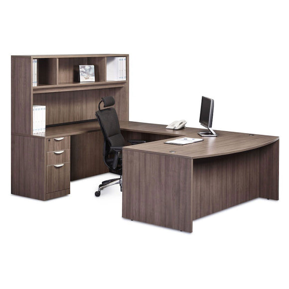 Empresario U-Shaped Bow Front Desk Workstation with Open Hutch