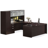 Empresario U-Shaped Bow Front Desk Workstation with Double Glass Doors Hutch and Personal Unit