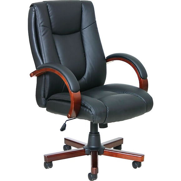 OTG Luxhide Bonded Leather Executive Chair with Wood Arms and Base, Cordovan, OTG11300B