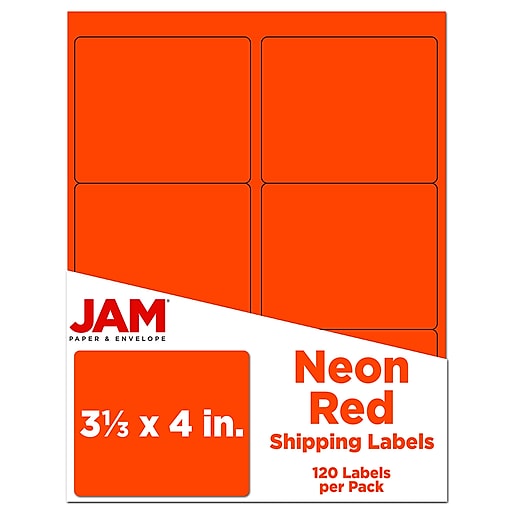 JAM Paper Outlet Shipping Address Labels, Large, 3 1/3 x 4, Neon Red, 120/Pack