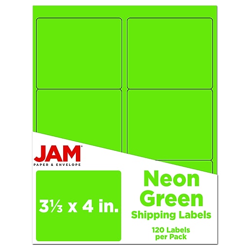 JAM Paper Outlet Shipping Address Labels, Large, 3 1/3 x 4, Neon Green, 120/Pack