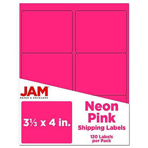 JAM Paper Outlet Shipping Address Labels, Large, 3 1/3 x 4, Neon Pink, 120/Pack