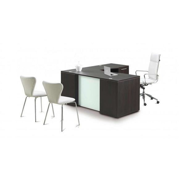 Chiarezza L-Shaped Desk with Glass Modesty Panel