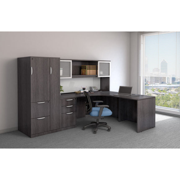 Empresario L-Shaped Desk with Glass Door Hutch and Storage Cabinet