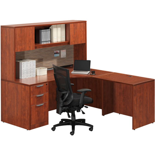 Empresario Business L-Shaped Desk Workstation with Hutch